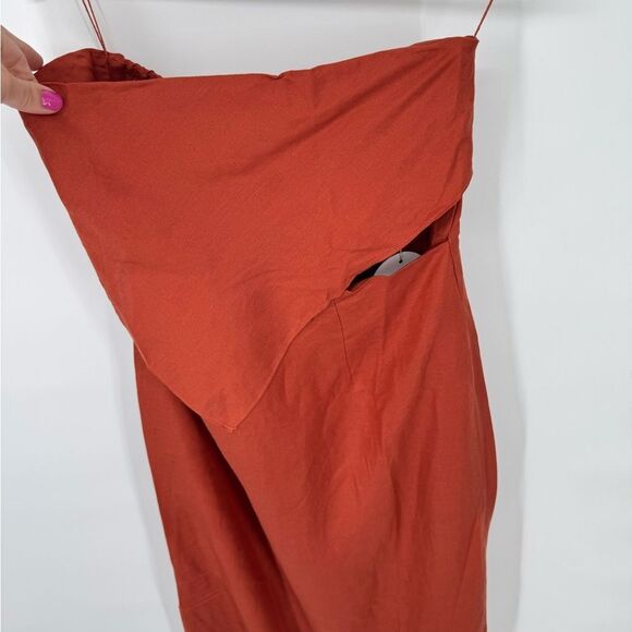 Rumer Roam Bandana Maxi Linen Chocolate‎ Brown Cutouts Dress Med NWT - Picture 6 of 11